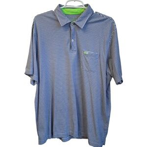 Vintage Vineyard Vines Polo 2014 Blue/Whited Striped Neon Green XL EUC